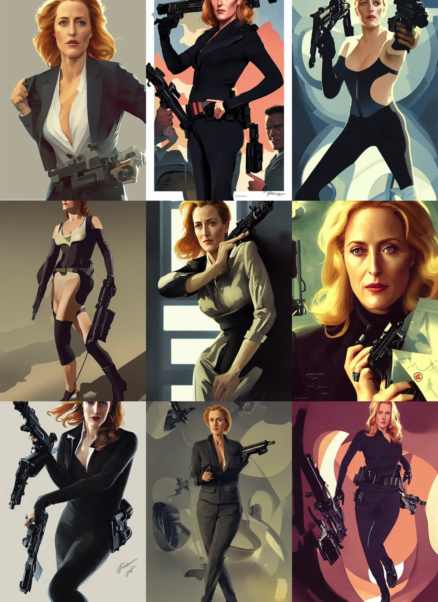 Prompt: gillian anderson as agent 0 0 7, superspy, bond, digital painting, artstation, concept art, sharp focus, illustration, art by artgerm and greg rutkowski and alphonse mucha