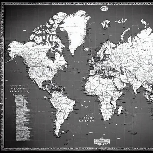 Image similar to black and white map of the world, highly detailed