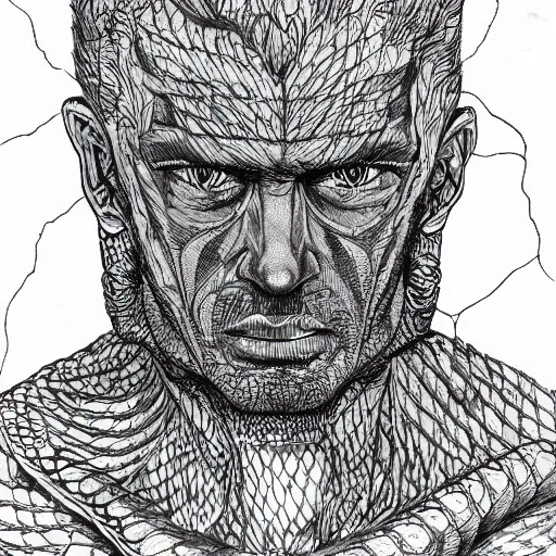 Prompt: Gigachad, by Q Hayashida, high quality, intricate line work, pen and ink