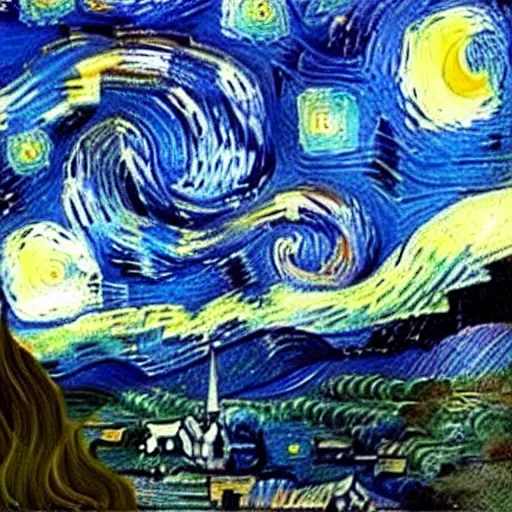Prompt: a shih tzu in the painting starry night