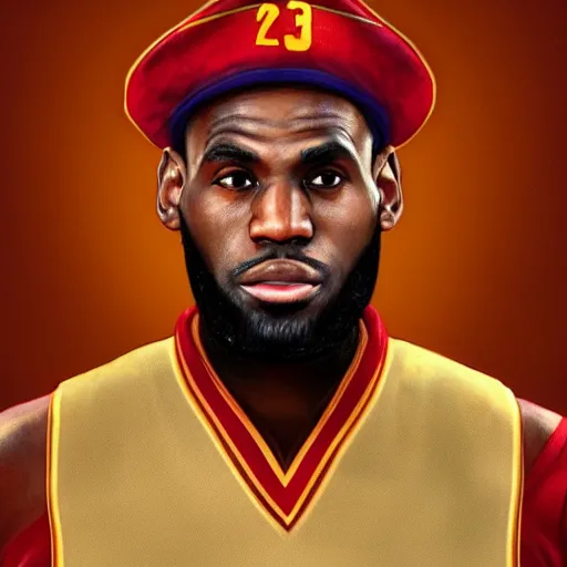 Image similar to Lebron James, Mao Zedong portrayed by Los Angeles Laker Lebron James, digital art, trending on artstation oil on canvas artstation by J. C. Leyendecker and Edmund Blair Leighton and Charlie Bowater octane render