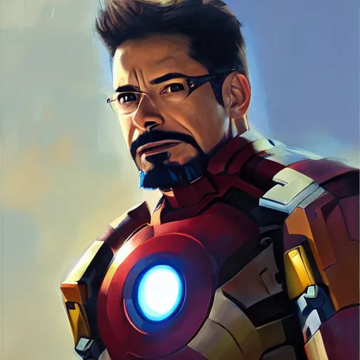 Image similar to greg manchess portrait painting of armored punisher tony stark ironman as overwatch character, medium shot, asymmetrical, profile picture, organic painting, sunny day, matte painting, bold shapes, hard edges, street art, trending on artstation, by huang guangjian and gil elvgren and sachin teng