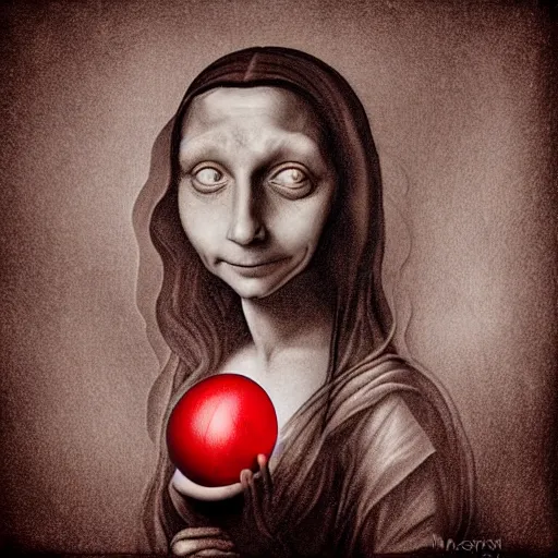 Image similar to surrealism grunge cartoon portrait sketch of a flower inside a balloon with a wide smile and a red balloon by - michael karcz, loony toons style, mona lisa style, horror theme, detailed, elegant, intricate