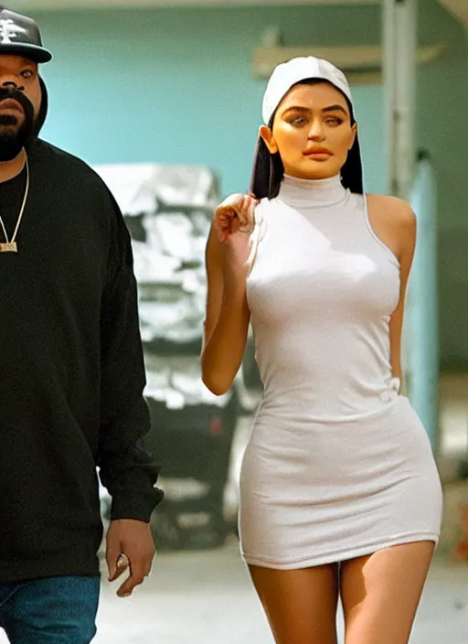 Image similar to film still of kylie Jenner as ice cube in Friday.