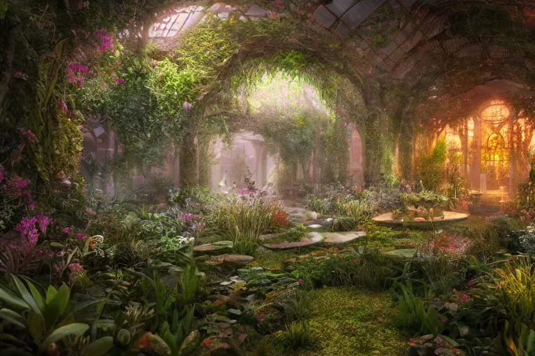 Prompt: ,inside a magical ethereal garden, highly detailed, 4k, HDR, award-winning, artstation, octane render