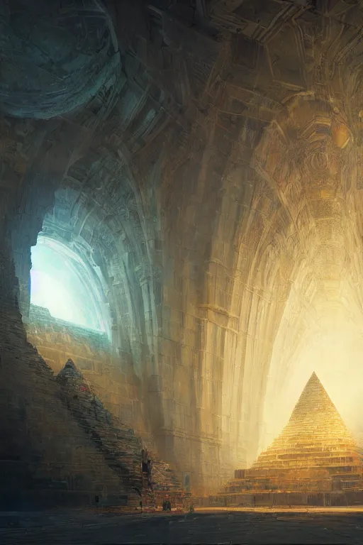 Image similar to inside of a pyramid of gizah, intricate, elegant, volumetric lighting, digital painting, highly detailed, artstation, sharp focus, illustration, concept art, ruan jia, steve mccurry