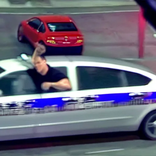 Image similar to CCTV footage of John Cena stealing a car