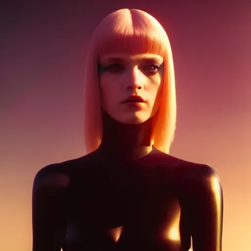Image similar to photographic portrait of a stunningly beautiful cybergothic female replicant android in soft dreamy light at sunset, contemporary fashion shoot, by edward robert hughes, annie leibovitz and steve mccurry, david lazar, jimmy nelsson, breathtaking, 8 k resolution, extremely detailed, beautiful, establishing shot, artistic, hyperrealistic, beautiful face, octane render