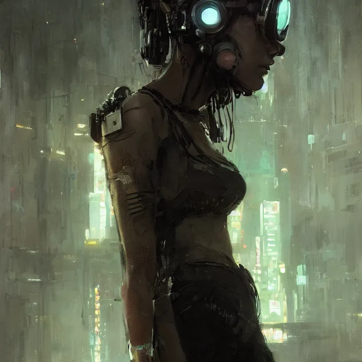 Image similar to female cyberpunk, beautiful face, rule of thirds, intricate outfit, spotlight, by greg rutkowski, by jeremy mann, digital painting