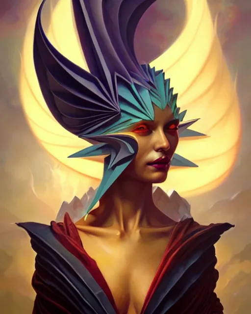 Prompt: origami draconic goddess portrait, peter mohrbacher, artgerm