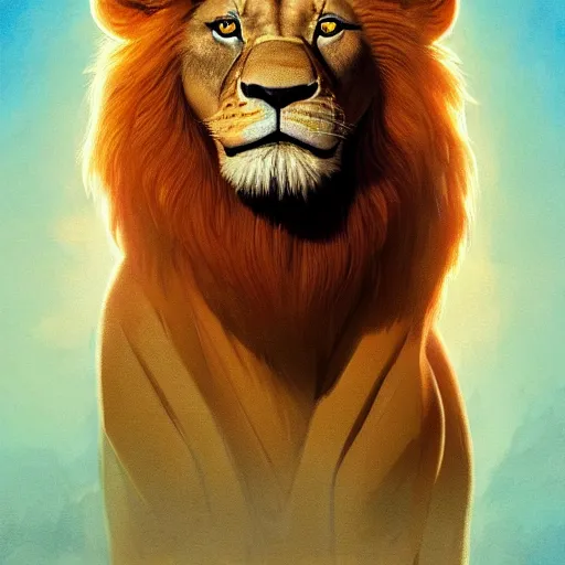 Image similar to portrait of lion king with doc brown face!!!, disney animation, sharp, illustration, sharp, fanart, anime key art by greg rutkowski, bloom, dramatic lighting sharp focus, cinematic, artbook, smooth, centered