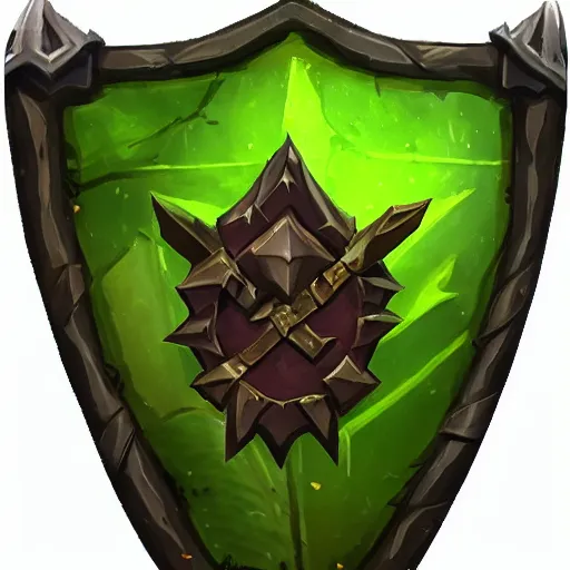 Image similar to green leaves shield weapon, tree roots on the shield weapon, shield made of leaves, epic fantasy style, hearthstone style, weapon art