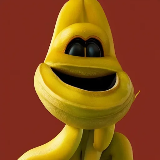 Image similar to an anthromorphoic banana character that has the face of emma stone