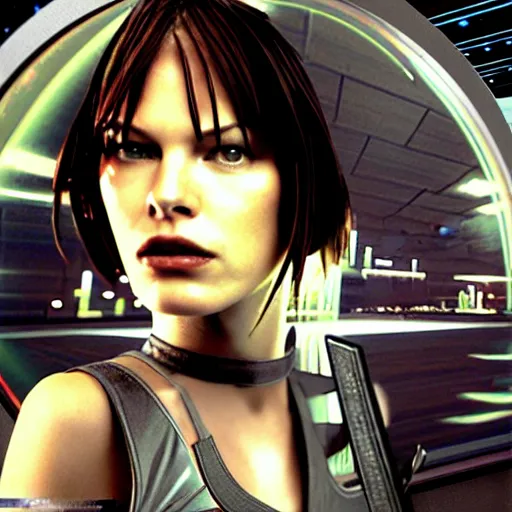 Prompt: milla jovovich as leeloo full body in the foreground of digital art scifi sharp city