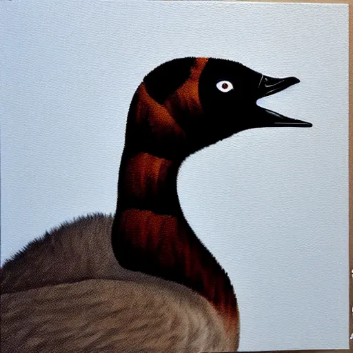 Prompt: “ detailed painting of a canada goose on a white background, very realistic ”