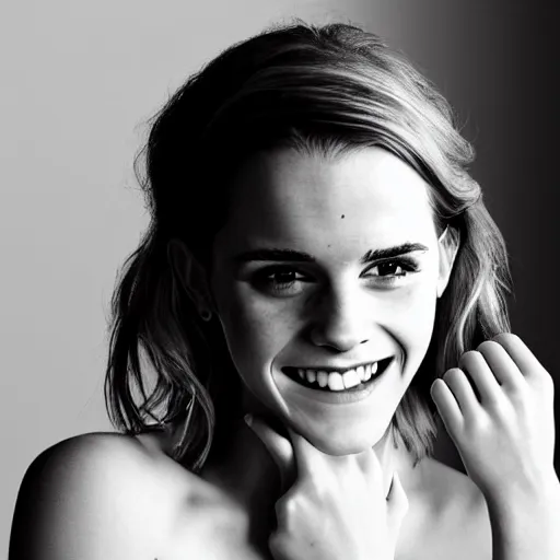 Image similar to A photo of laugh emma watson showing wedding ring on his finger. 50 mm. perfect ring. award winning photography