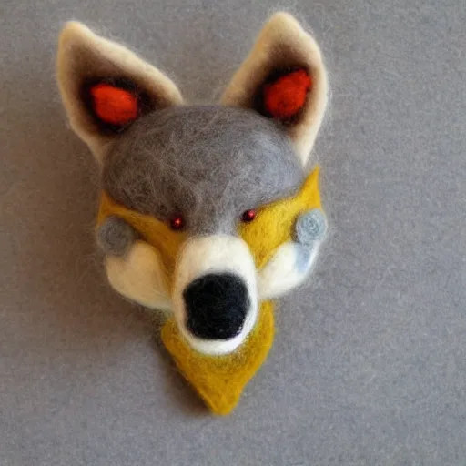 Image similar to a needle felted coyote, needle felting art.