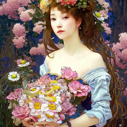 Prompt: a masterpiece ultrarealistic ultradetailed portrait of beautiful love girl maid lady baroque renaissance. medium shot, intricate, elegant, by stanley artgerm lau, wlop, alphonse mucha, rossdraws, andrei riabovitchev, yoshitaka amano. flower background my james jeand and takashi murakami.