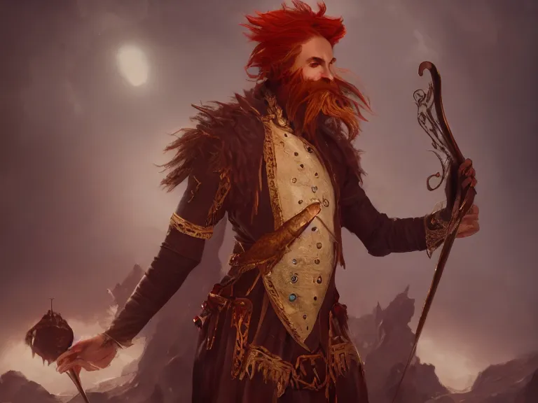 Prompt: Singing Red Headed Slender Male Bard looking Fantastical, RPG Character Reference, Oil Painting, Trending on Artstation, octane render, Insanely Detailed, 8k, HD