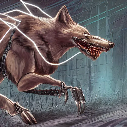 Prompt: cybernetic neo - predator mind transfer : wolf - like creatures running impossibly fast through the night, hunting prey and reveling in their machine - aided supremacy over any natural creature, sci - fi fantasy illustration furaffinity