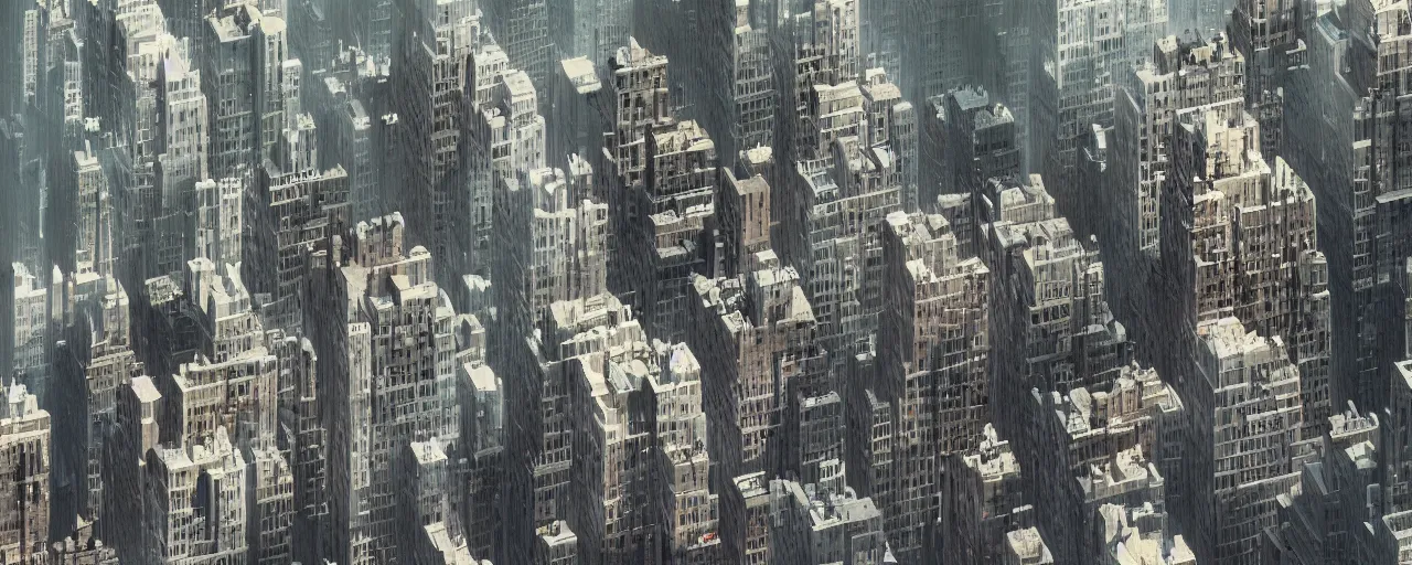 Image similar to new york city blocks. aerial. architecture. cinematic lighting. trending on artstation. cgsociety. art by greg rutkowski and william o'connor