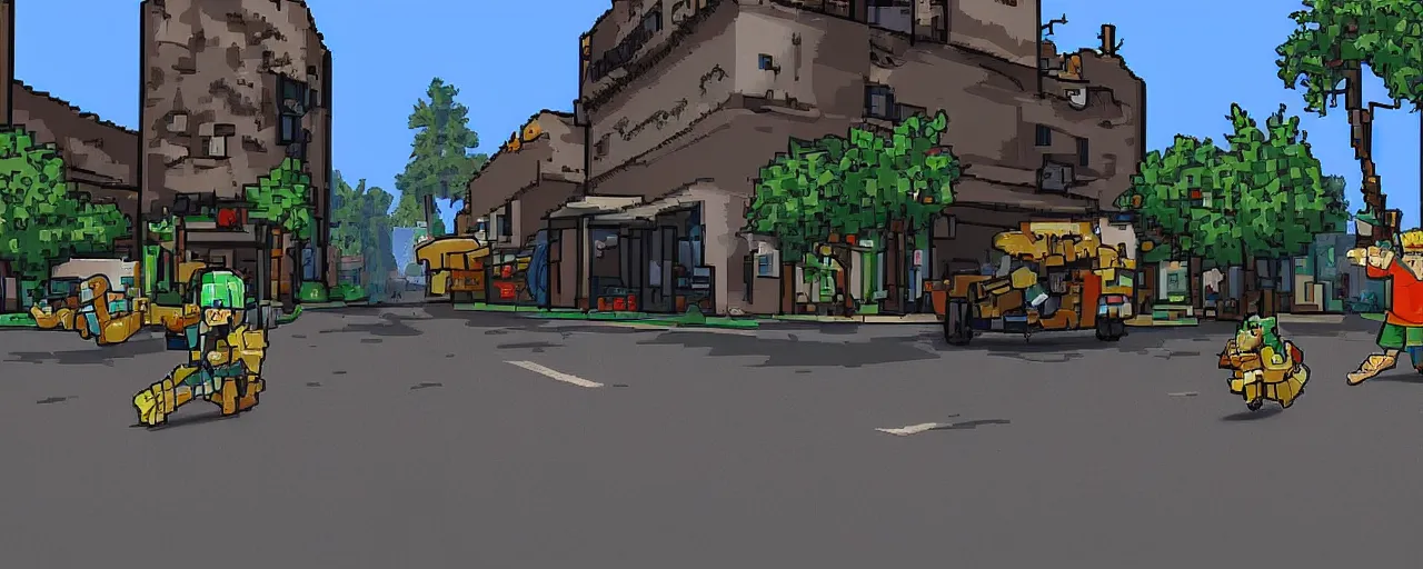 Prompt: a pixel art open world 3d fps game, grand theft auto style, very detailed