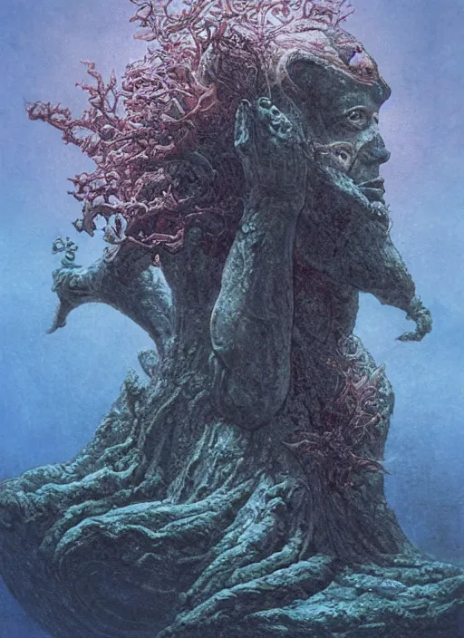 Image similar to a statue under the sea, by wayne barlowe,