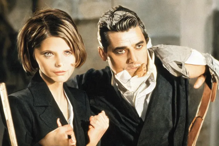 Image similar to cary grant as giles in buffy the vampire slayer, along side sarah michelle gellar 1 9 9 8