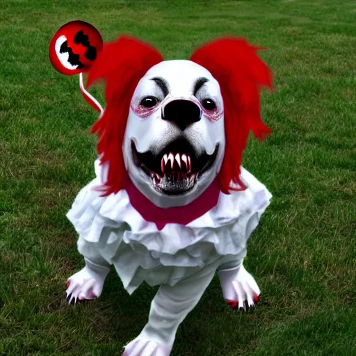 Image similar to a canine Pennywise,scary, realistic