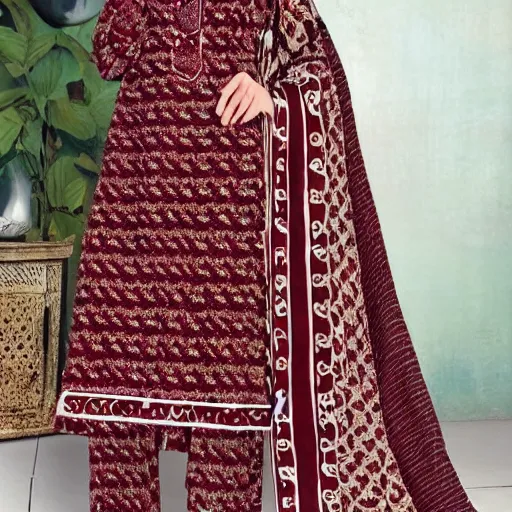 Image similar to kashmiri paisley design in maroon and beige colors n -9