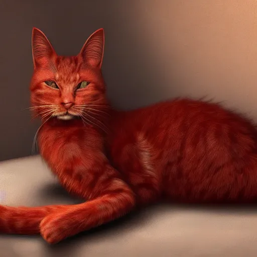 Prompt: a beautiful painting of a red cat laying on a fluffy pillow in a leather chair by Aaron Blaise and Craig Mullins, highly detailed, trending on artstation, unreal engine, octane render,