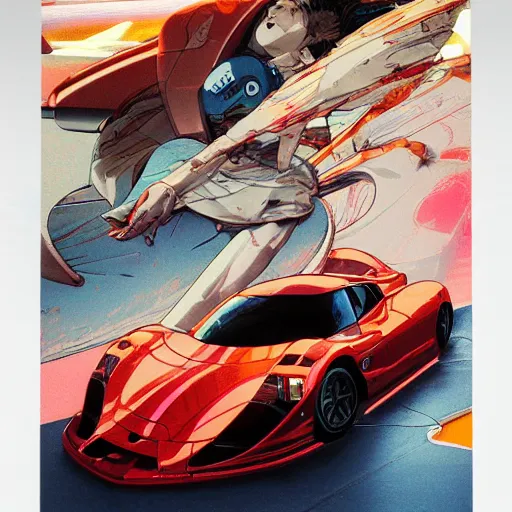 Prompt: prompt : sport car soft light painted by james jean and katsuhiro otomo and erik jones, inspired by akira anime, smooth face feature, intricate oil painting, high detail illustration, sharp high detail, manga and anime 1 9 9 9