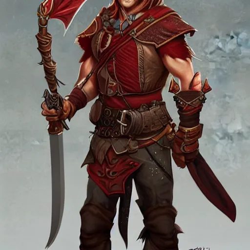 Prompt: character portrait, D&D, male half-elf, artificer, short red mohawk, artstation, ultra detailed, todd lockwood