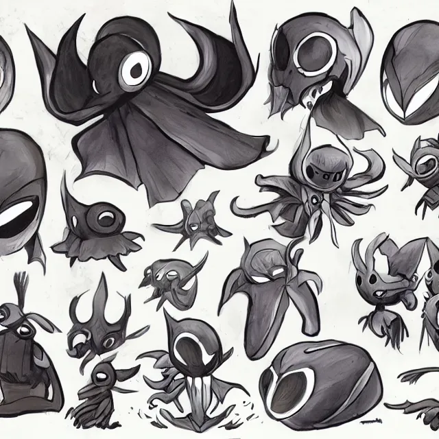 Image similar to hollow knight character design by ari gibson