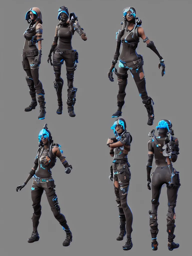 Image similar to fortnite skin models cyberpunk style concept art skin model, 3d models