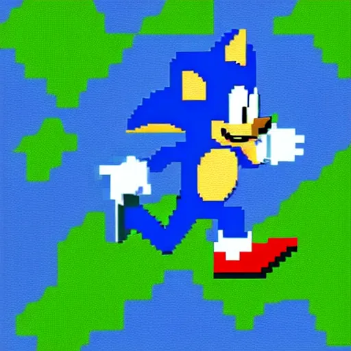 Prompt: pixel art of Sonic the Hedgehog running