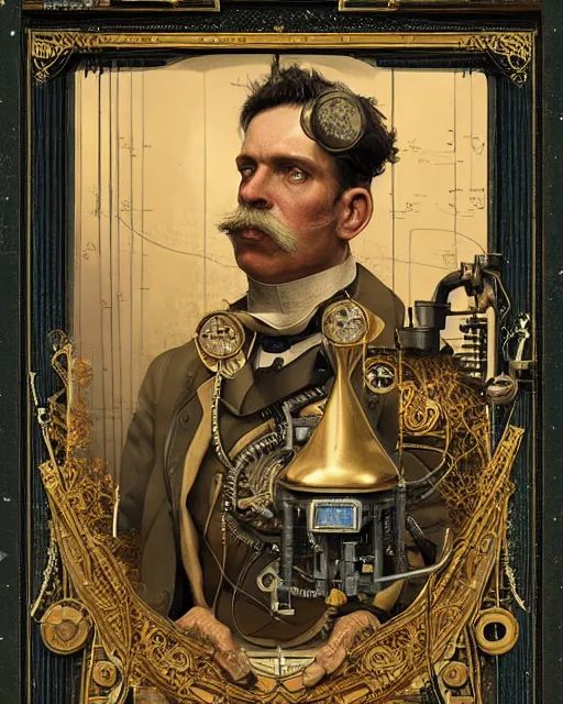 Image similar to epic portrait of victorian man scientist, steampunk, highly detailed, intricate details, symmetry, golden ratio, photorealistic, 8k, very sharp details, by rutkowski and stalenhag