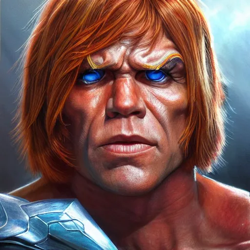 Prompt: ultra realistic portrait painting of he - man, stanley artgerm, 4 k, ultra realistic, highly detailed, epic lighting