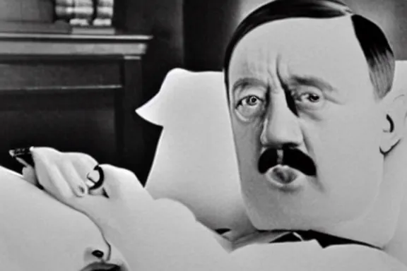 Prompt: hitler in bed playing the wii