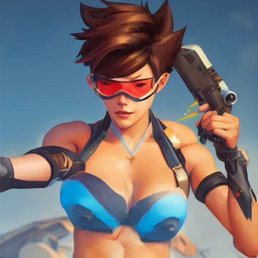 overwatch tracer in a bikini, digital art, pretty, Stable Diffusion