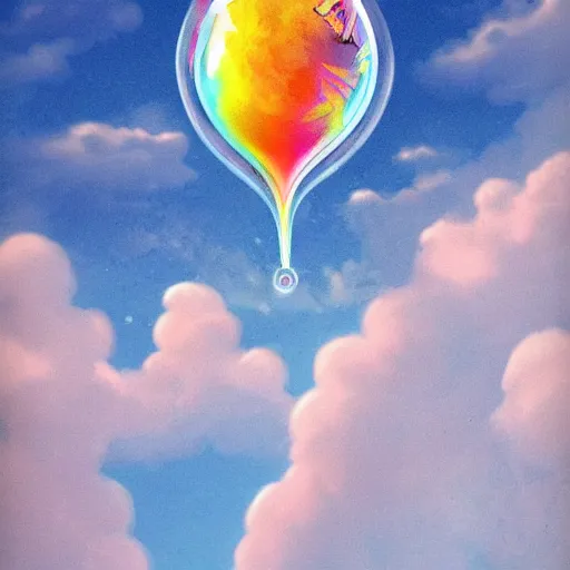 Prompt: A unicorn in the shape of a bubble floating in the air, mystical fantasy, concept art