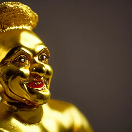 Image similar to a photo of a detailed golden statue of a Clown, 8K,