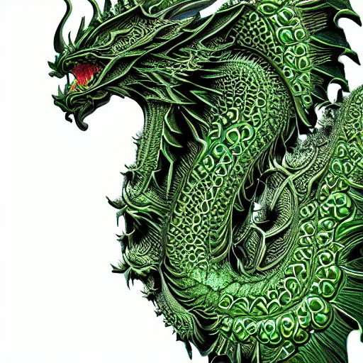 Prompt: fractal green dragon, fractal rosebuds