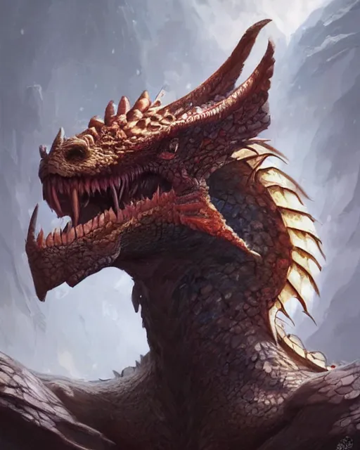 Prompt: curious dragon head with big eyes, scales, highly detailed, digital painting, artstation, concept art, sharp focus, cinematic lighting, illustration, art by artgerm and greg rutkowski