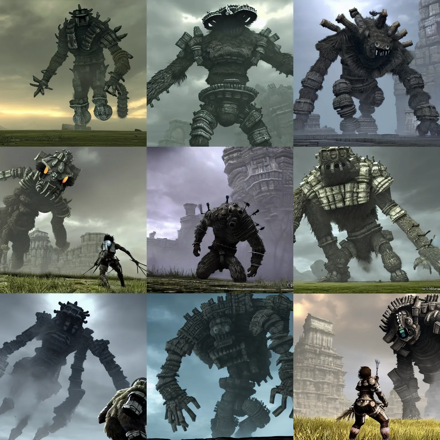 Prompt: shadow of the colossus giant spider boss fight