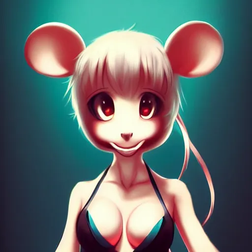 Image similar to fullbody portrait of anthropomorphic half - mouse cute anime girl, concept art, anime art, by a - 1 picture, trending on artstation artgerm, ross tran, bill ward, marc davis,