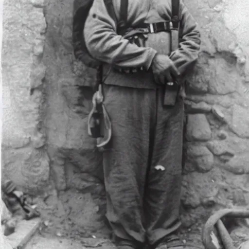 Image similar to peter griffin in iraq, black and white, early 1 9 0 0 s photograph