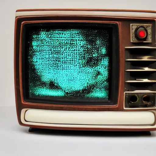 Prompt: vintage television, showing white noise, static
