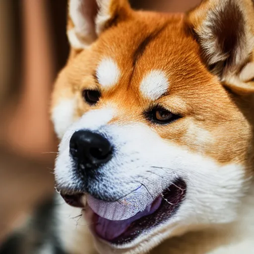 Prompt: close - up portrait of shiba inu holding huge mace in paws, ( eos 5 ds r, iso 1 0 0, f / 8, 1 / 1 2 5, 8 4 mm, postprocessed, sharp )