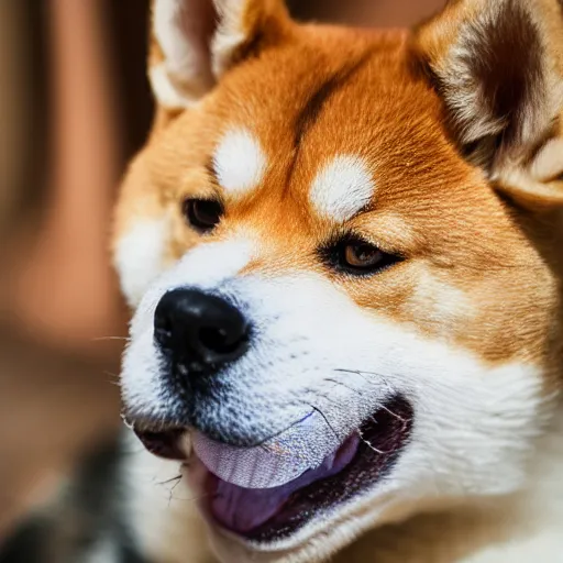 close - up portrait of shiba inu holding huge mace in | Stable ...